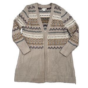 Bob Timberlake Fair Isle Knit Open Front Cardigan Sweater XL Beige heritage